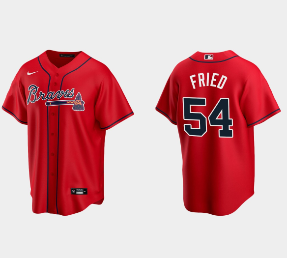 Men's Red Atlanta Braves #54 Max Fried Cool Base Stitched Baseball Jersey